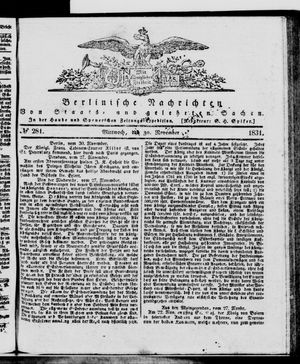 Berlinische Nachrichten von Staats- und gelehrten Sachen vom 30.11.1831