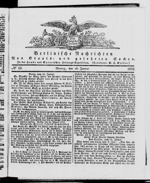 Berlinische Nachrichten von Staats- und gelehrten Sachen vom 16.01.1832