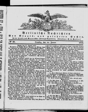 Berlinische Nachrichten von Staats- und gelehrten Sachen vom 24.01.1832