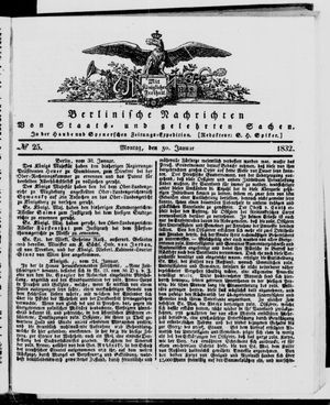 Berlinische Nachrichten von Staats- und gelehrten Sachen vom 30.01.1832