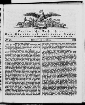 Berlinische Nachrichten von Staats- und gelehrten Sachen vom 01.02.1832