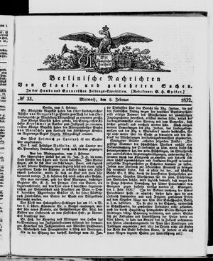 Berlinische Nachrichten von Staats- und gelehrten Sachen vom 08.02.1832