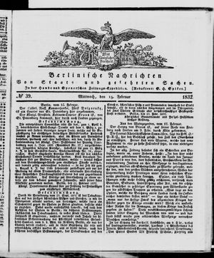 Berlinische Nachrichten von Staats- und gelehrten Sachen vom 15.02.1832