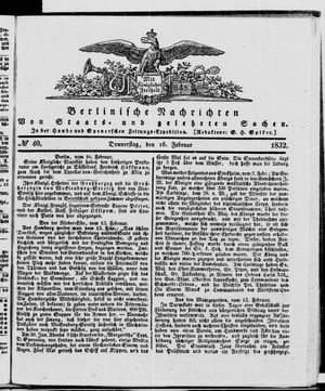 Berlinische Nachrichten von Staats- und gelehrten Sachen on Feb 16, 1832