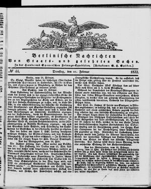 Berlinische Nachrichten von Staats- und gelehrten Sachen vom 21.02.1832