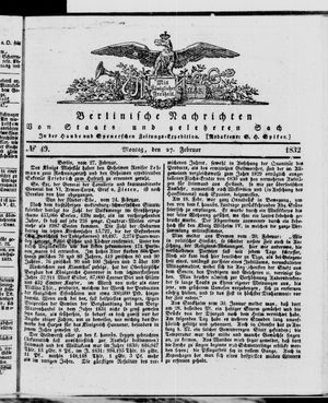 Berlinische Nachrichten von Staats- und gelehrten Sachen vom 27.02.1832