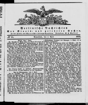 Berlinische Nachrichten von Staats- und gelehrten Sachen on Apr 7, 1832