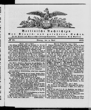 Berlinische Nachrichten von Staats- und gelehrten Sachen on Apr 9, 1832