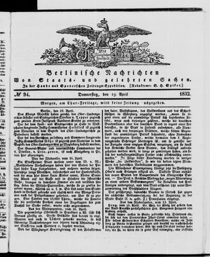 Berlinische Nachrichten von Staats- und gelehrten Sachen vom 19.04.1832