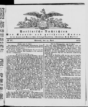 Berlinische Nachrichten von Staats- und gelehrten Sachen vom 25.04.1832