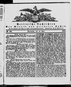 Berlinische Nachrichten von Staats- und gelehrten Sachen vom 28.04.1832