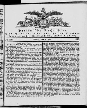 Berlinische Nachrichten von Staats- und gelehrten Sachen on Jun 4, 1832