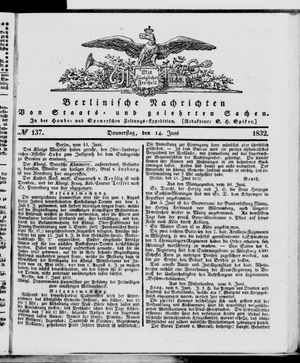 Berlinische Nachrichten von Staats- und gelehrten Sachen vom 14.06.1832