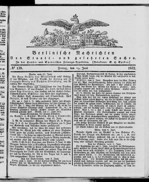 Berlinische Nachrichten von Staats- und gelehrten Sachen vom 15.06.1832