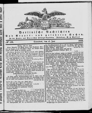 Berlinische Nachrichten von Staats- und gelehrten Sachen vom 16.06.1832