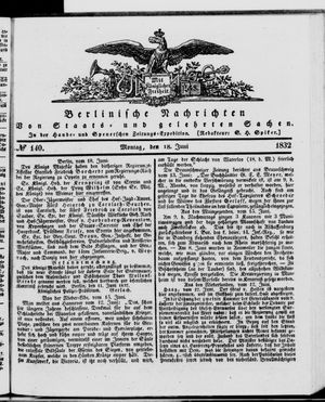Berlinische Nachrichten von Staats- und gelehrten Sachen vom 18.06.1832