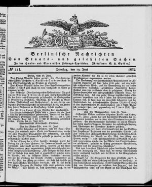 Berlinische Nachrichten von Staats- und gelehrten Sachen vom 19.06.1832
