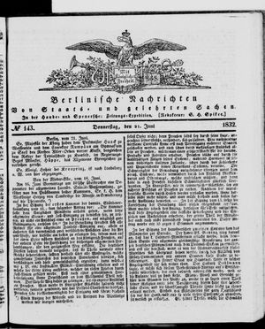 Berlinische Nachrichten von Staats- und gelehrten Sachen vom 21.06.1832