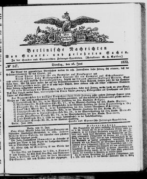 Berlinische Nachrichten von Staats- und gelehrten Sachen vom 26.06.1832
