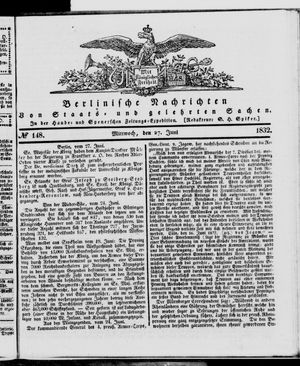 Berlinische Nachrichten von Staats- und gelehrten Sachen vom 27.06.1832
