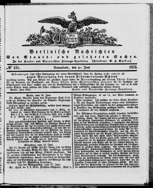 Berlinische Nachrichten von Staats- und gelehrten Sachen vom 30.06.1832