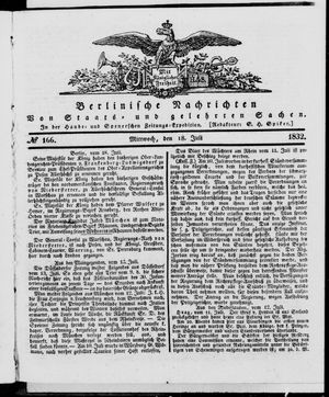 Berlinische Nachrichten von Staats- und gelehrten Sachen vom 18.07.1832