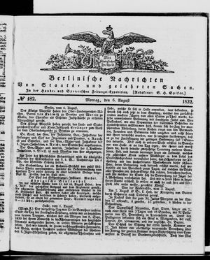 Berlinische Nachrichten von Staats- und gelehrten Sachen vom 06.08.1832