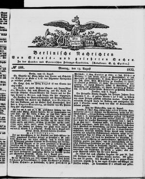 Berlinische Nachrichten von Staats- und gelehrten Sachen vom 13.08.1832