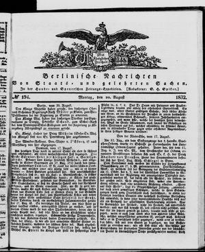 Berlinische Nachrichten von Staats- und gelehrten Sachen vom 20.08.1832