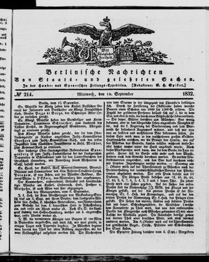 Berlinische Nachrichten von Staats- und gelehrten Sachen on Sep 12, 1832