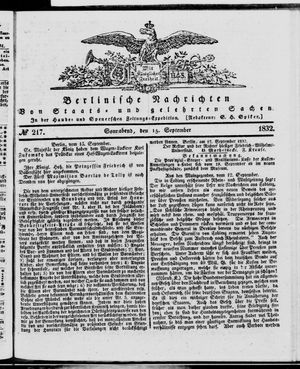Berlinische Nachrichten von Staats- und gelehrten Sachen vom 15.09.1832
