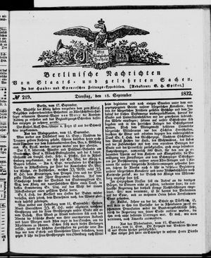 Berlinische Nachrichten von Staats- und gelehrten Sachen vom 18.09.1832