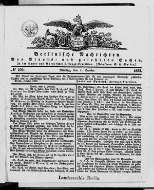 Berlinische Nachrichten von Staats- und gelehrten Sachen vom 01.10.1832