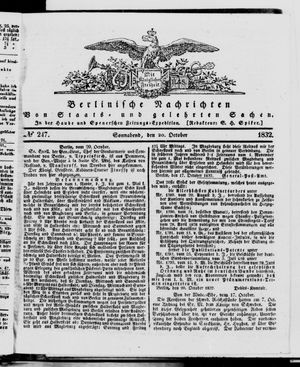 Berlinische Nachrichten von Staats- und gelehrten Sachen vom 20.10.1832