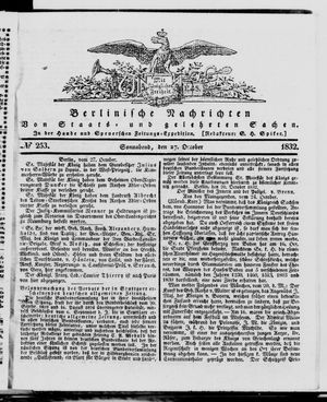 Berlinische Nachrichten von Staats- und gelehrten Sachen vom 27.10.1832