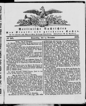 Berlinische Nachrichten von Staats- und gelehrten Sachen vom 15.11.1832