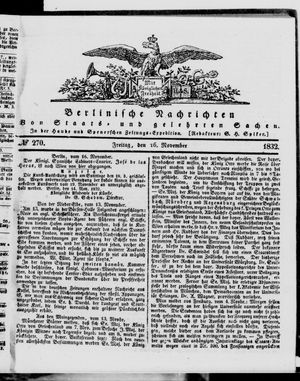Berlinische Nachrichten von Staats- und gelehrten Sachen vom 16.11.1832