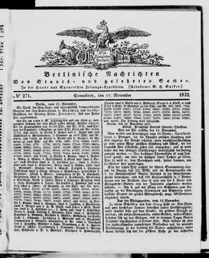 Berlinische Nachrichten von Staats- und gelehrten Sachen vom 17.11.1832