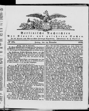 Berlinische Nachrichten von Staats- und gelehrten Sachen vom 23.11.1832