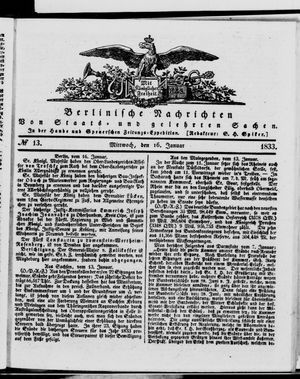 Berlinische Nachrichten von Staats- und gelehrten Sachen vom 16.01.1833