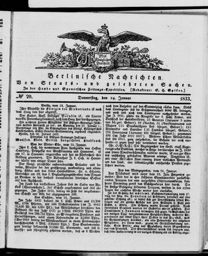 Berlinische Nachrichten von Staats- und gelehrten Sachen vom 24.01.1833
