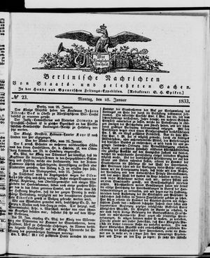 Berlinische Nachrichten von Staats- und gelehrten Sachen vom 28.01.1833
