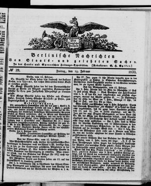 Berlinische Nachrichten von Staats- und gelehrten Sachen vom 15.02.1833