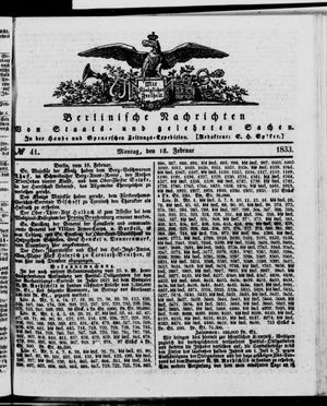 Berlinische Nachrichten von Staats- und gelehrten Sachen vom 18.02.1833