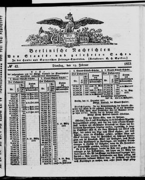 Berlinische Nachrichten von Staats- und gelehrten Sachen vom 19.02.1833