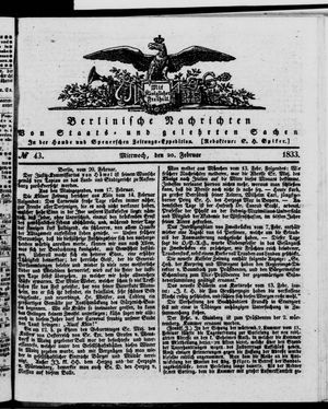 Berlinische Nachrichten von Staats- und gelehrten Sachen vom 20.02.1833
