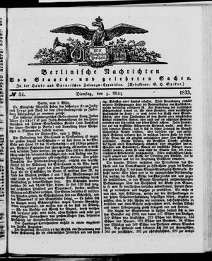 Berlinische Nachrichten von Staats- und gelehrten Sachen vom 05.03.1833