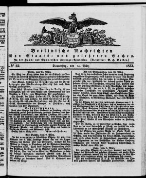 Berlinische Nachrichten von Staats- und gelehrten Sachen vom 14.03.1833