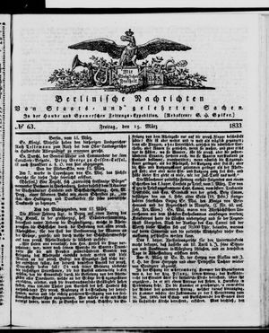 Berlinische Nachrichten von Staats- und gelehrten Sachen vom 15.03.1833