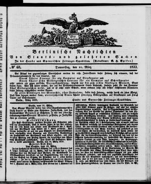 Berlinische Nachrichten von Staats- und gelehrten Sachen vom 21.03.1833
